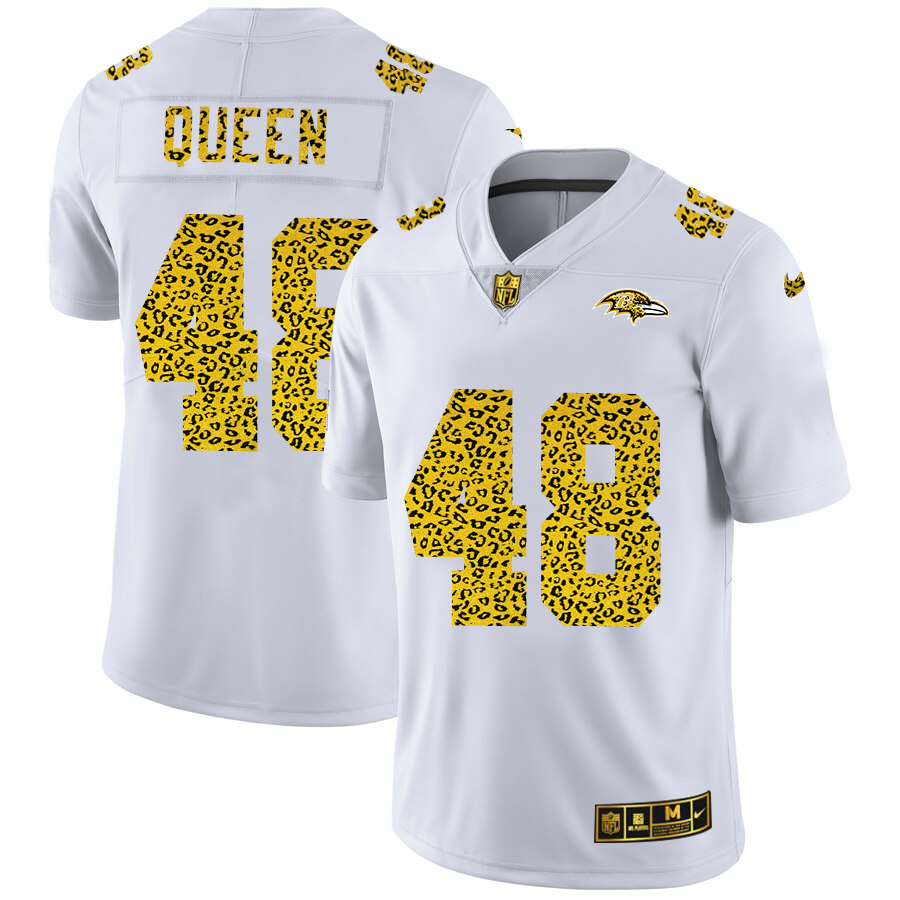 Baltimore Ravens #48 Patrick Queen Men Nike Flocked Leopard Print Vapor Limited NFL Jersey White->new orleans saints->NFL Jersey